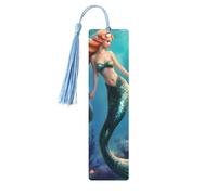 Segnalibri in legno con stampa sirena, 5 pezzi, segnalibri in legno con nappe, regali per uomini e donne