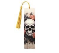 Segnalibri in legno con teschio e fiori antichi per gli amanti dei libri, segnalibro fai da te fatto a mano con nappe colorate Marcatori di pagina stampati su entrambi i lati, accessori artistici per