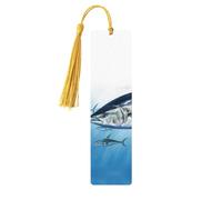 Segnalibri in legno con tonno rosso Thunnus per gli amanti dei libri, segnalibro fai da te fatto a mano con nappe colorate Segnalibri stampati su entrambi i lati, accessori artistici per libri regalo