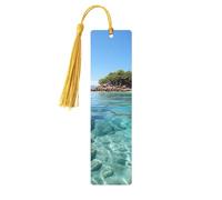 Segnalibri in legno Isola delle Figi e mare trasparente per gli amanti dei libri, Segnalibro fai da te fatto a mano con nappe colorate Marcatori di pagina stampati su entrambi i lati, accessori