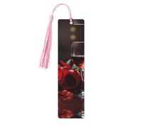 Segnalibri in legno per bicchieri di vino e candele con rosa rossa, per gli amanti dei libri, segnalibro fai da te fatto a mano con nappe colorate Marcatori di pagina stampati su entrambi i lati