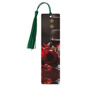 Segnalibri in legno per bicchieri di vino e candele con rosa rossa, per gli amanti dei libri, segnalibro fai da te fatto a mano con nappe colorate Marcatori di pagina stampati su entrambi i lati