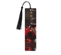 Segnalibri in legno per bicchieri di vino e candele con rosa rossa, per gli amanti dei libri, segnalibro fai da te fatto a mano con nappe colorate Marcatori di pagina stampati su entrambi i lati