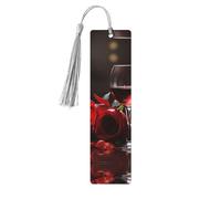Segnalibri in legno per bicchieri di vino e candele con rosa rossa, per gli amanti dei libri, segnalibro fai da te fatto a mano con nappe colorate Marcatori di pagina stampati su entrambi i lati