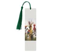 Segnalibri in legno per feste con animali per gli amanti dei libri, segnalibro fai da te fatto a mano con nappe colorate Marcatori di pagina stampati su entrambi i lati, accessori artistici per libri