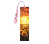 Segnalibri in legno per uomini e donne Segnalibro fatto a mano Ornamenti con nappe Segnalibri in legno vintage Segnalibri da sogno Tramonto di un campo di girasoli Etichette da appendere in legno