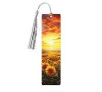 Segnalibri in legno per uomini e donne Segnalibro fatto a mano Ornamenti con nappe Segnalibri in legno vintage Segnalibri da sogno Tramonto di un campo di girasoli Etichette da appendere in legno