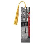 Segnalibri in legno per uomini e donne Segnalibro fatto a mano Ornamenti con nappe Segnalibri in legno vintage Segnalibri Londra Red Cabina telefonica Etichetta in legno Etichette da appendere in
