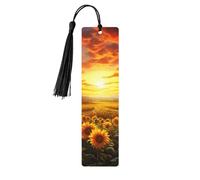 Segnalibri in legno per uomini e donne Segnalibro fatto a mano Ornamenti con nappe Segnalibri in legno vintage Segnalibri da sogno Tramonto di un campo di girasoli Etichette da appendere in legno