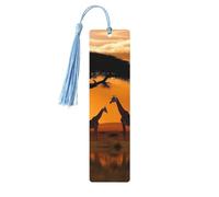 Segnalibri in legno per uomini e donne Segnalibro fatto a mano Ornamenti con nappe Segnalibri in legno vintage Giraffa sotto l'albero in Africa Tag in legno da appendere etichette per lettura per gli