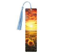 Segnalibri in legno per uomini e donne Segnalibro fatto a mano Ornamenti con nappe Segnalibri in legno vintage Segnalibri da sogno Tramonto di un campo di girasoli Etichette da appendere in legno