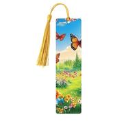 Segnalibri in legno stampati su entrambi i lati con farfalla e prato primaverile, 5 pezzi, regalo per donne per gli amanti dei libri, accessori per quaderni, regali di compleanno per uomini (set da 5