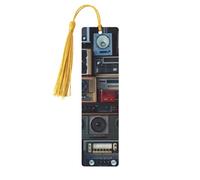 Segnalibri vintage in legno a parete della radio Boombox per gli amanti dei libri, segnalibro fai da te fatto a mano con nappe colorate Marcatori di pagina stampati su entrambi i lati, accessori