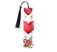 Segnalibro a forma di cuore con rosa di San Valentino in legno con nappa, per donne e uomini, per leggere pagine, regali per gli amanti dei libri