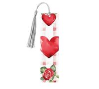 Segnalibro a forma di cuore con rosa di San Valentino in legno con nappa, per donne e uomini, per leggere pagine, regali per gli amanti dei libri
