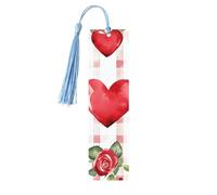 Segnalibro a forma di cuore con rosa di San Valentino in legno con nappa, per donne e uomini, per leggere pagine, regali per gli amanti dei libri