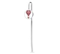Segnalibro a forma di cuore rosa e rosso con mongolfiera in acciaio inox, segnalibro con vetro di cristallo, per lettori scolastici e forniture per ufficio