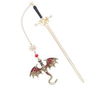 Segnalibro a forma di drago, segnalibro con scritta "Quarta ala", con ciondolo vintage con nappa, in metallo gotico, per amanti dei libri, studenti, insegnanti (rosso scuro)