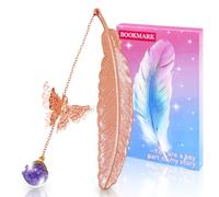 Segnalibro a molla in metallo con confezione regalo per la migliore amica, segnalibro con farfalle 3D e sfera di vetro, regalo per donne, lettori, insegnanti, bambini, oro rosa