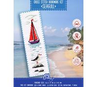 Segnalibro a punto croce con gabbiano, set da ricamo con motivo di carta, tela Aida 16 conti e filo interdentale pre-ordinato.