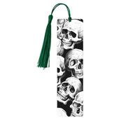 Segnalibro a scheletro di Halloween con teschio fantasmi segnalibro in legno con nappa, per donne e uomini, per leggere i marcatori di pagine, regali per gli amanti dei libri