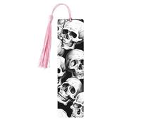 Segnalibro a scheletro di Halloween con teschio fantasmi segnalibro in legno con nappa, per donne e uomini, per leggere i marcatori di pagine, regali per gli amanti dei libri