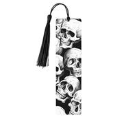 Segnalibro a scheletro di Halloween con teschio fantasmi segnalibro in legno con nappa, per donne e uomini, per leggere i marcatori di pagine, regali per gli amanti dei libri