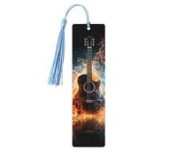 Segnalibro con chitarra nel fuoco e nell'acqua Segnalibro in legno con nappa Segnalibro per donne uomini Lettura Marcatori di pagina Regali per gli amanti dei libri