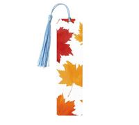 Segnalibro con foglie rosse gialle e rosse Segnalibro in legno d'acero colorato con nappa, per donne e uomini, per leggere pagine, regali per gli amanti dei libri