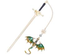 Segnalibro Drago, Segnalibri Spada di Metallo, Bacchette per Capelli a Forma di Spada Vintage per Donne con Ciondolo, Facile da Trasportare, per Insegnanti, Studenti, Amanti dei Libri(Verde)