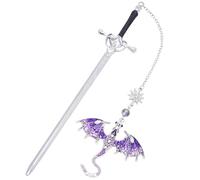 Segnalibro Drago, Segnalibri Spada di Metallo, Bacchette per Capelli a Forma di Spada Vintage per Donne con Ciondolo, Facile da Trasportare, per Insegnanti, Studenti, Amanti dei Libri(Viola)