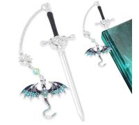Segnalibro Drago, Segnalibro del dragone di spada,Segnalibri Spada di Metallo, Bacchette per Capelli a Forma di Spada,stile vintage, ciondolo in metallo, blu, segnaletto, regali di lettura, compleanno