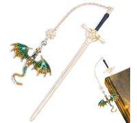 Segnalibro Drago, Segnalibro del dragone di spada,Segnalibri Spada di Metallo, Bacchette per Capelli a Forma di Spada,stile vintage, regali di lettura, compleanno, (20.5 * 6 * 7.2CM) (verde)