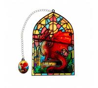 Segnalibro Drago Stile Vetro Colorato, rosso e castello | plastica - metallo - design drago - accessorio libri - decorazione libreria - acrilico - per ufficio - per studio