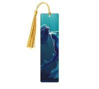 Segnalibro in legno a forma di sirena blu con ciondolo a nappa, unico segnalibro in legno fatto a mano, ideale come regalo di compleanno