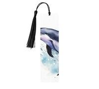 Segnalibro in legno ad acquerello con delfino nel mare per gli amanti dei libri, segnalibri fai da te in legno da appendere con nappe colorate, etichette in legno, ornamenti, regalo insolito per