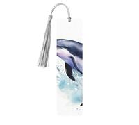 Segnalibro in legno ad acquerello con delfino nel mare per gli amanti dei libri, segnalibri fai da te in legno da appendere con nappe colorate, etichette in legno, ornamenti, regalo insolito per