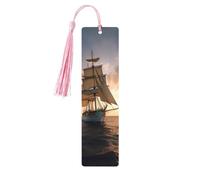 Segnalibro in legno bianco con nave a vela al tramonto, per uomini e donne, segnalibro in legno unico fatto a mano con nappa, per amanti dei libri, regalo di compleanno per insegnanti