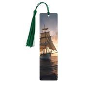 Segnalibro in legno bianco con nave a vela al tramonto, per uomini e donne, segnalibro in legno unico fatto a mano con nappa, per amanti dei libri, regalo di compleanno per insegnanti