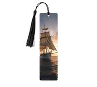 Segnalibro in legno bianco con nave a vela al tramonto, per uomini e donne, segnalibro in legno unico fatto a mano con nappa, per amanti dei libri, regalo di compleanno per insegnanti
