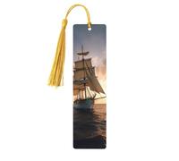 Segnalibro in legno bianco con nave a vela al tramonto, per uomini e donne, segnalibro in legno unico fatto a mano con nappa, per amanti dei libri, regalo di compleanno per insegnanti
