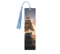 Segnalibro in legno bianco con nave a vela al tramonto, per uomini e donne, segnalibro in legno unico fatto a mano con nappa, per amanti dei libri, regalo di compleanno per insegnanti