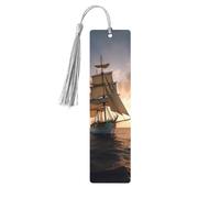 Segnalibro in legno bianco con nave a vela al tramonto, per uomini e donne, segnalibro in legno unico fatto a mano con nappa, per amanti dei libri, regalo di compleanno per insegnanti