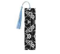 Segnalibro in legno blu cielo - double face nero con fiore stampato completo decorativo per sala studio, ufficio, aula, biblioteca