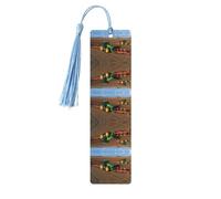 Segnalibro in legno celeste - double face trattore fattoria - decorazione per studio, ufficio, aula, biblioteca