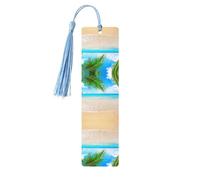 Segnalibro in legno celeste - Stampa a tema tropicale con piante da spiaggia ideale per copertina rigida - accessorio perfetto per sala studio, ufficio e biblioteca