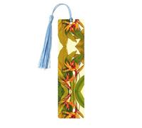 Segnalibro in legno celeste - stampa floreale tropicale ideale per copertina rigida - accessorio perfetto per sala studio, ufficio e biblioteca