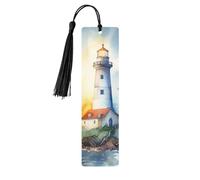 Segnalibro in legno chiaro con faro ad acquerello per uomini e donne che leggono segnalibri in legno unici fatti a mano con nappa ciondolo segnalibro per amanti dei libri, regalo di compleanno per