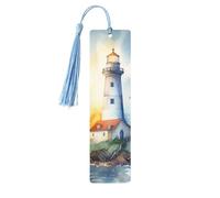 Segnalibro in legno chiaro con faro ad acquerello per uomini e donne che leggono segnalibri in legno unici fatti a mano con nappa ciondolo segnalibro per amanti dei libri, regalo di compleanno per