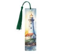 Segnalibro in legno chiaro con faro ad acquerello per uomini e donne che leggono segnalibri in legno unici fatti a mano con nappa ciondolo segnalibro per amanti dei libri, regalo di compleanno per